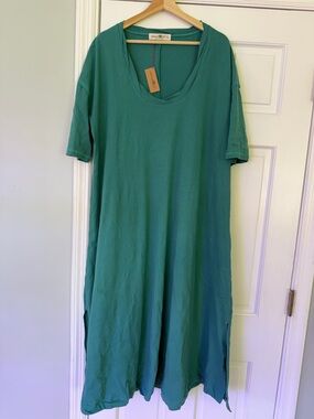 NATURAL LIFE Turquoise CottonShort Sleeve V-Neck Midi Dress Large